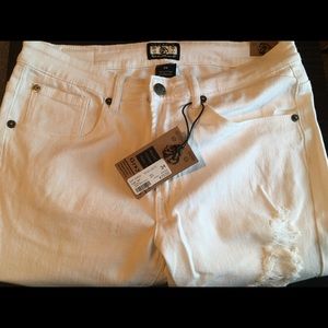 All white Gray Earth Biker distressed jeans
